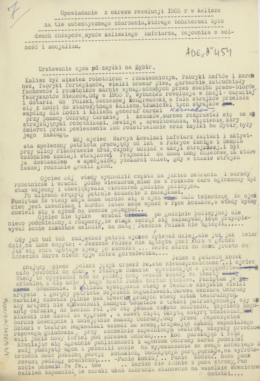 Opowiadanie z okresu rewolucji 1905 r. w Kaliszu