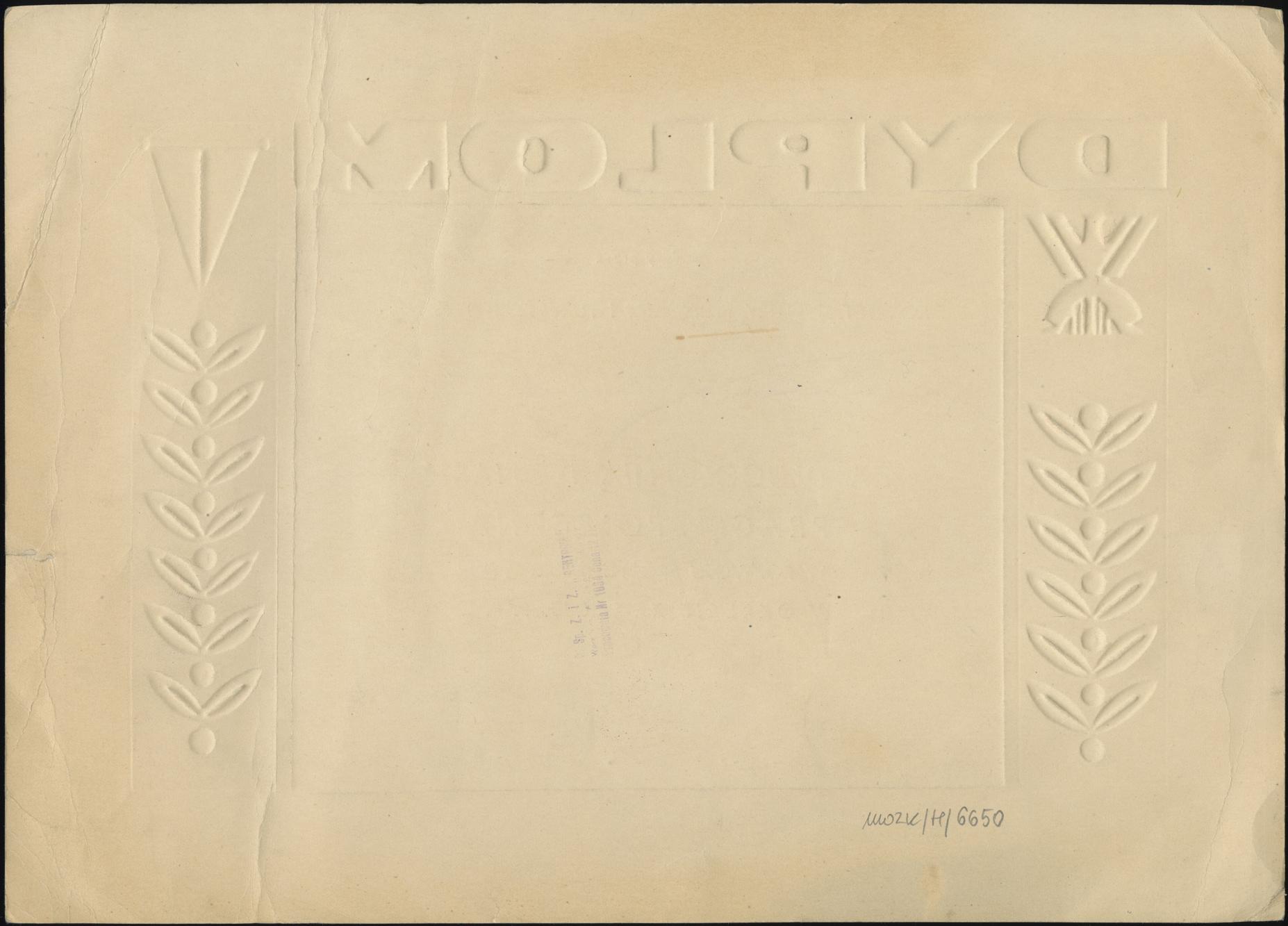 Dyplom nadany Władysławowi Żyto za długoletnią i ofiarną pracę społeczną w rozwoju sportu i turystyki w okresie XX-lecia PRL