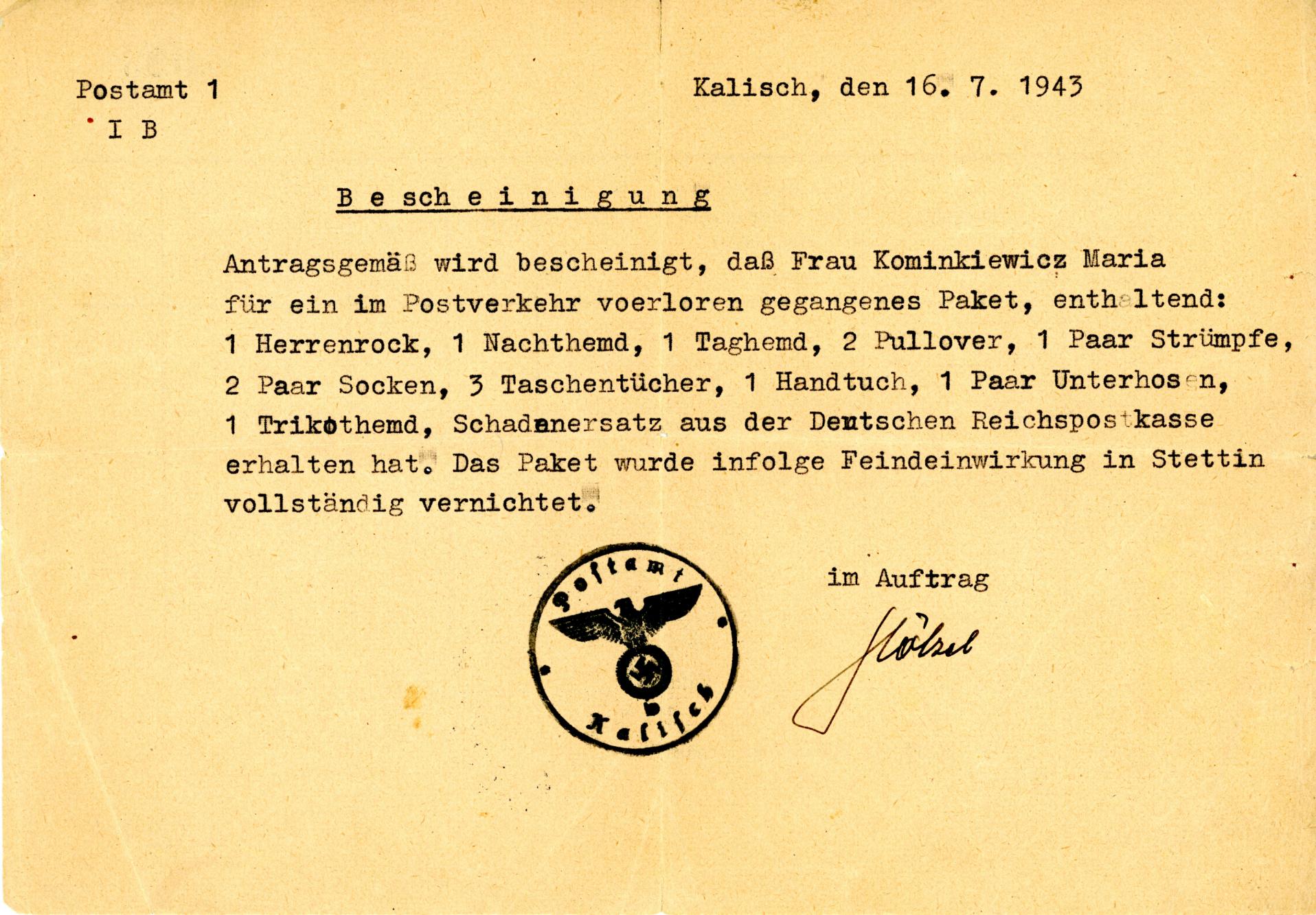 Zaświadczenie z urzędu pocztowego