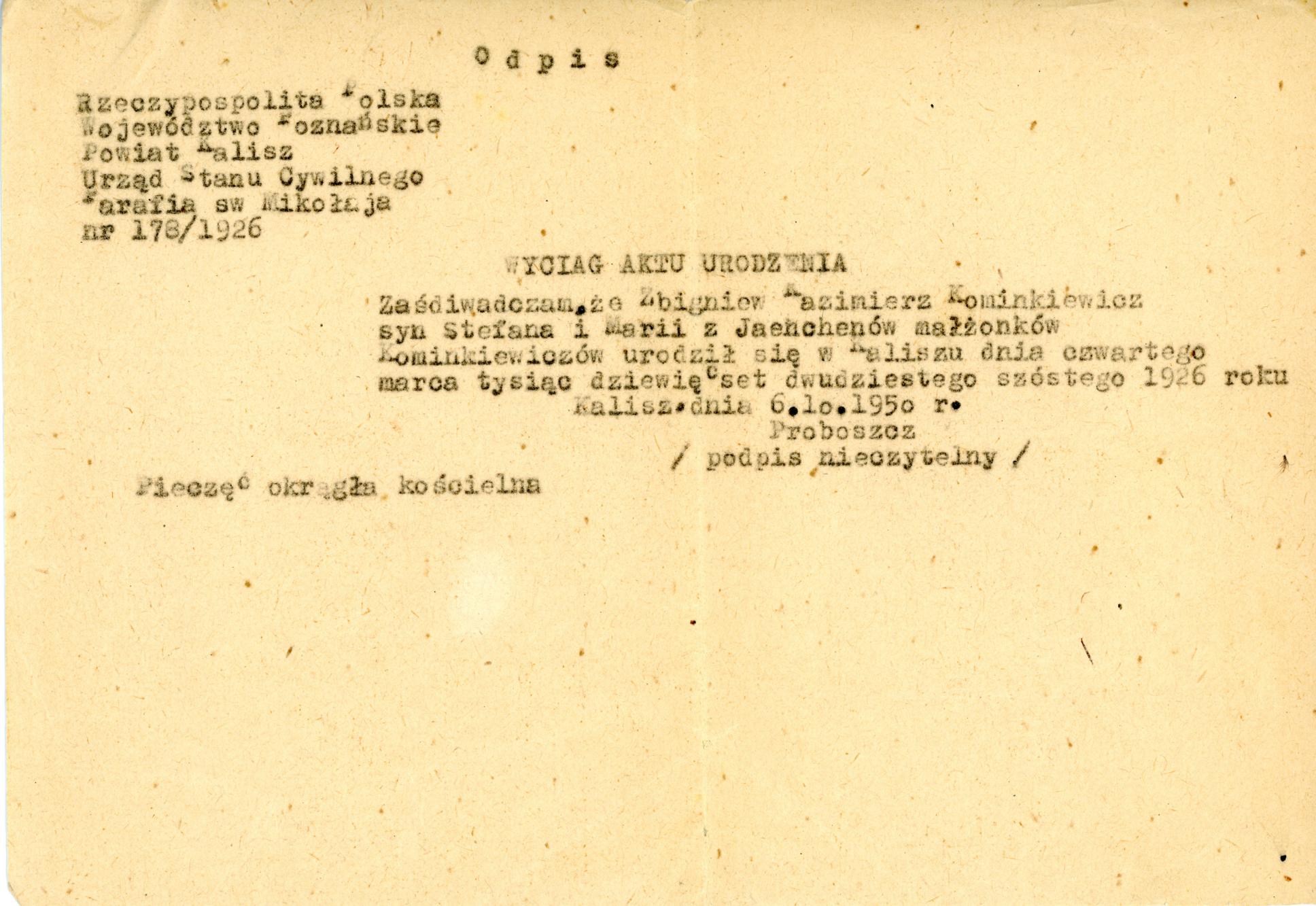 Wyciąg aktu urodzenia