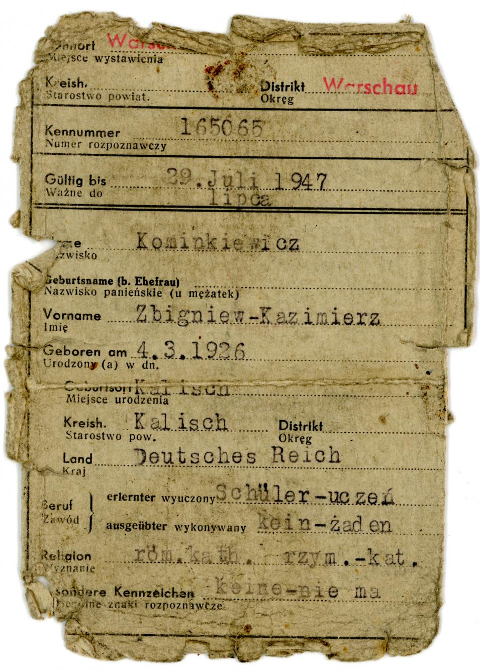 Karta rozpoznawcza z Generalnego Gubernatorstwa