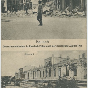 Gouvernrmentsstadt in Russisch - Polen nach der Zerstörung August 1914, Marktplatz, Bahnhof, Kalisz
