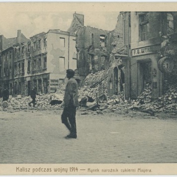 Rynek narożnik cukierni Mayera - Kalisz podczas wojny 1914