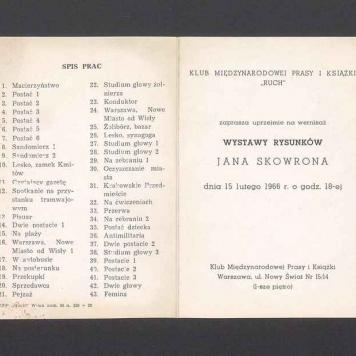 Zaproszenie na wernisaż wystawy rysunków Jana Skowrona