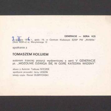 Informacja o spotkaniu z Tomaszem Hołujem