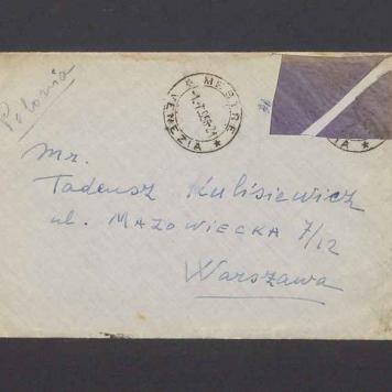 Koperta, adr. Mr. Tadeusz Kulisiewicz