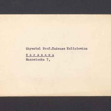 Koperta, adr. Obywatel Prof. Tadeusz Kulisiewicz