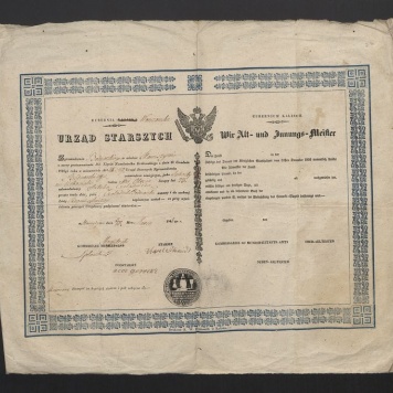 Dyplom wyzwolenia czeladnika Cechu Bednarskiego w Stawiszynie