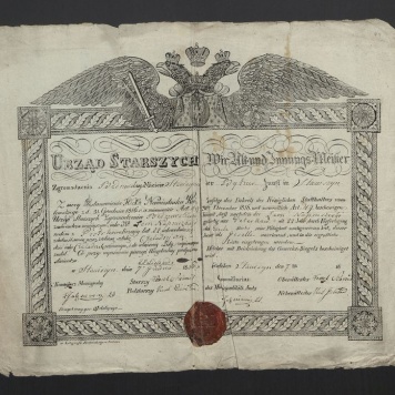 Dyplom wyzwolenia czeladnika Cechu Bednarskiego w Stawiszynie