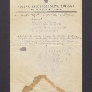 Odwołanie T. Kulisiewicza od pełnienia obowiązków Dziekana Wydziału Grafiki