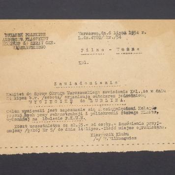 Zawiadomienie o wycieczce do Lublina