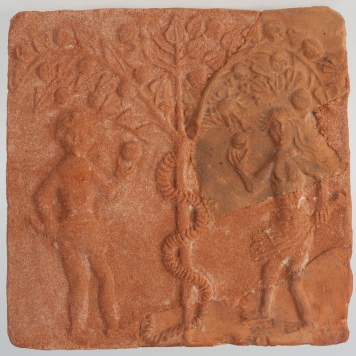 Kafel z wyobrażeniem sceny kuszenia Adama i Ewy