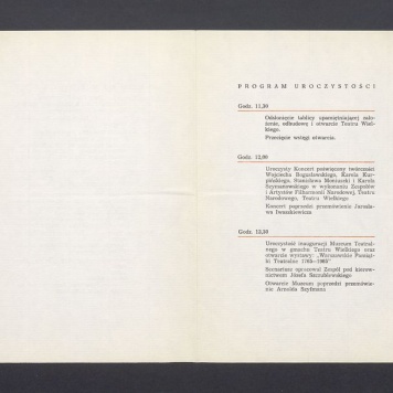 Zaproszenie na uroczystości otwarcia odbudowanego Teatru Narodowego w Warszawie; program uroczystości
