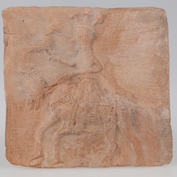 Kafel przedstawiający króla z sokołem na łowach