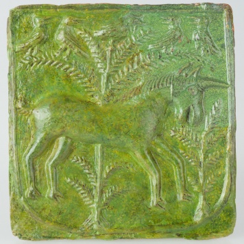 Kafel z jednorożcem i ptakami