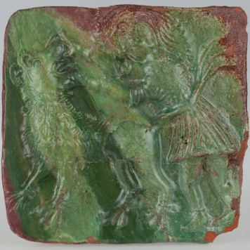 Kafel z wyobrażeniem Samsona walczącego z lwem