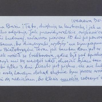 Kochana Basiu i Tato, dziękuję za karteczkę [...]