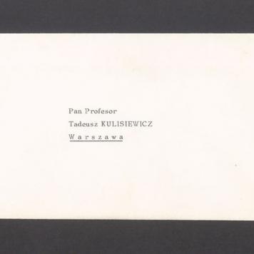 Koperta, adr. Pan Profesor Tadeusz Kulisiewicz