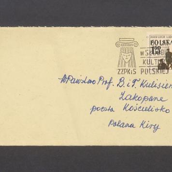 Koperta, adr. W. Państwo Prof. B. i T. Kulisiewicz