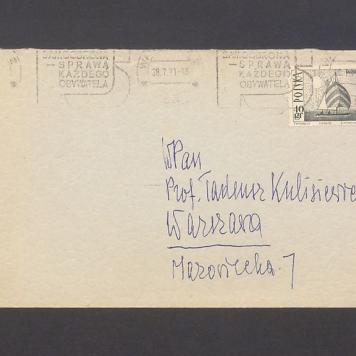 Koperta, adr. W. Pan. Prof. Tadeusz Kulisiewicz