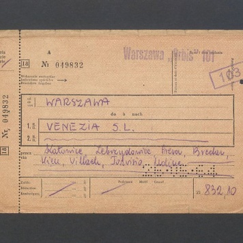 Bilet PKP na przejazd Warszawa - Wenecja