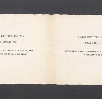 Zawiadomienie o ślubie Jacqueline Lubienieckiej i Claude'a Reymonda