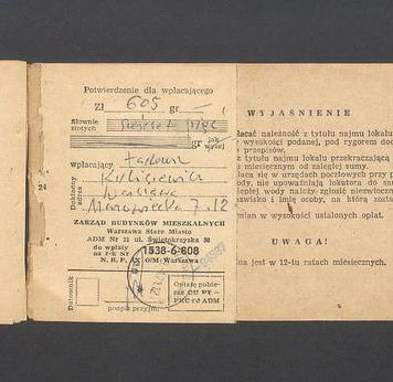Książeczka opłat z tytułu najmu lokalu w Warszawie, na ulicy Mazowieckiej 7 m.12, część II