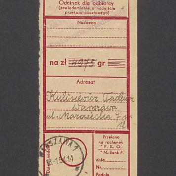 Odcinek dla odbiorcy dot. wpłat na rachunek bankowy, część II