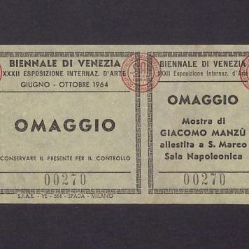 Bilet wstępu na wystawę Giacomo Manzu "Omaggio" na XXXII Biennale Weneckim
