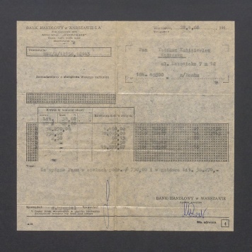Zawiadomienie z Banku Handlowego w Warszawie o obciążeniu rachunku 