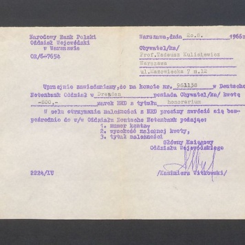 Zawiadomienie o wpłacie honorarium 