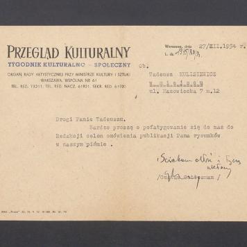 Redakcja tygodnika "Przegląd Kulturalny": prośba o spotkanie ws. publikacji rysunków