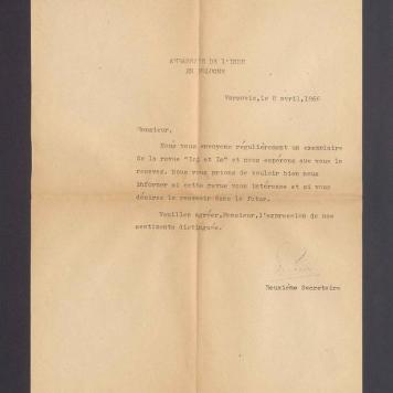 Monsieur, Nous vous envoyons regulierement un exemplaire [...]