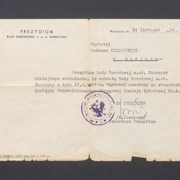 Zawiadomienie o powołaniu na stanowisko Zastępcy  Przewodniczącego Okręgowej Komisji Wyborczej