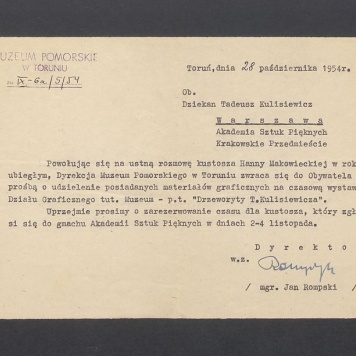 Muzeum Pomorskie w Toruniu: prośba o udzielenie materiałów graficznych na wystawę "Drzeworyty T. Kulisiewicza"