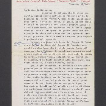 Carissimo Kulisiewicz, riscrivo la lettera che Ti avevo preparata [...]