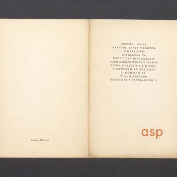 Zaproszenie na inaugurację roku akademickiego 1965/66 na ASP