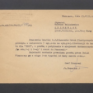 Pracownie Sztuk Plastycznych: informacja o przesłaniu 3. egzemplarzy rachunku za wykonanie projektu ilustracji