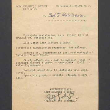 Zawiadomienie  o XIII Sesji Rady Kultury i Sztuki