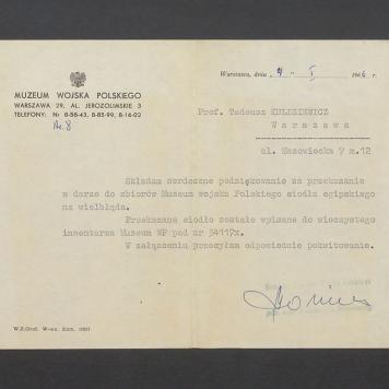 Składam serdeczne podziękowanie za przekazanie w darze (...) siodła egipskiego na wielbłąda [...]