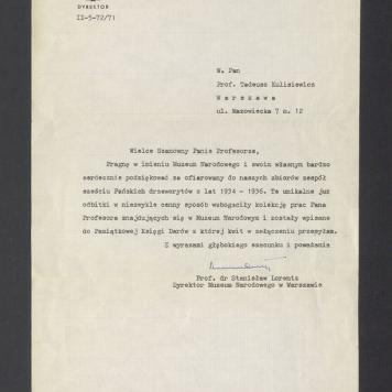 Muzeum Narodowe w Warszawie: podziękowanie za sześć drzeworytów