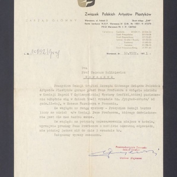 Związek Polskich Artystów Plastyków: prośba o wzięcie udziału w Komisji Nagród V Ogólnopolskiej Wystawy Grafiki