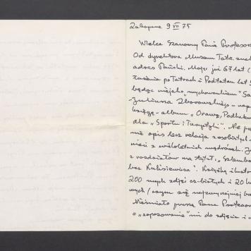 Wielce Szanowny Panie Profesorze! Od Dyrektora Muzeum Tatrz. znalazłam adres Pański [...]