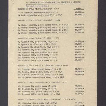 Wykaz prac prpf. Tadeusza Kulisiewicza na wystawie w Instytucie Kultury Polskiej w Wiedniu