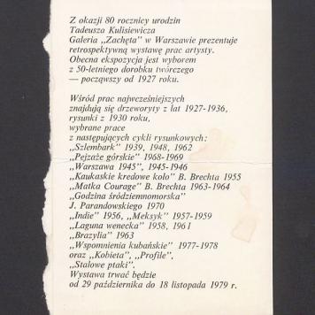 Z okazji 80 rocznicy urodzin Tadeusza Kulisiewicza [...]