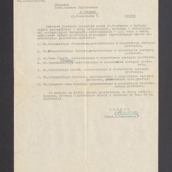 Prośba od Rektoratu ASP w Warszawie o wydanie opinii o pracy artystycznej kolegów