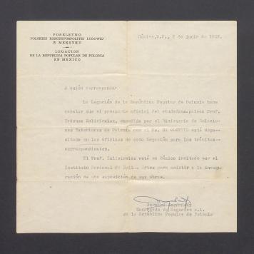 A quien corresponda: La Legacion de la Republica Popular de Polonia [...]