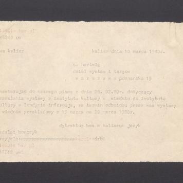 Nawiązując do naszego pisma z dnia 28.02.80 r. dotyczący przesłania wystawy [...]