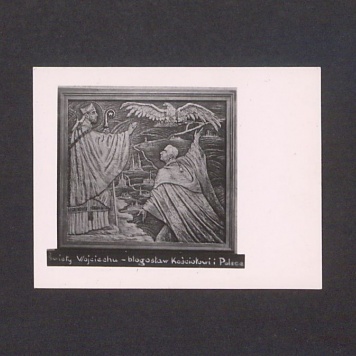 Płaskorzeźba ojca Efrema. Św. Wojciech błogosławi kościołowi i Polsce.