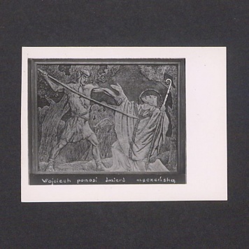 Płaskorzeźba ojca Efrema. Św. Wojciech ponosi śmierć z rąk Prusów.